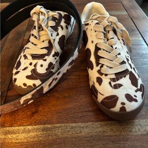Cow Print Sneakers and Belt Set